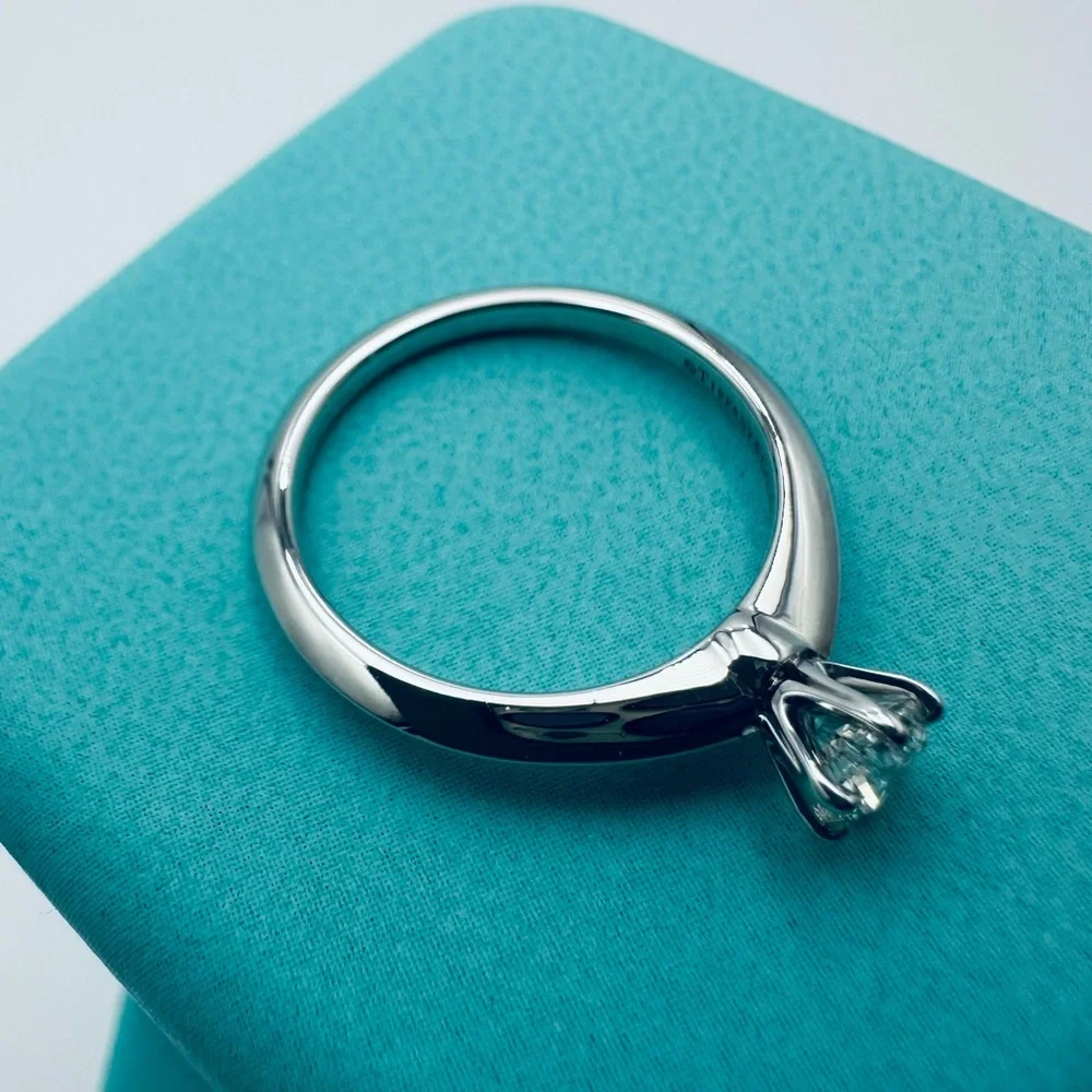 Tiffany & Co. .34 TCW Diamond Engagement Ring in Platinum Size 5.75 w Packaging
